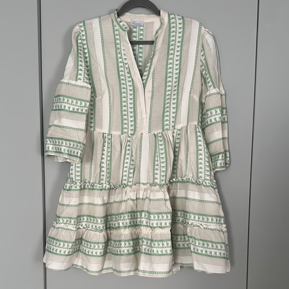 Grecian Green and White Striped Dress M